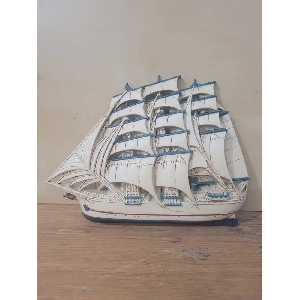 Vtg Nautical Clipper Ships And Sailboat Wheel Wall Decor Burwood USA Set Of 3